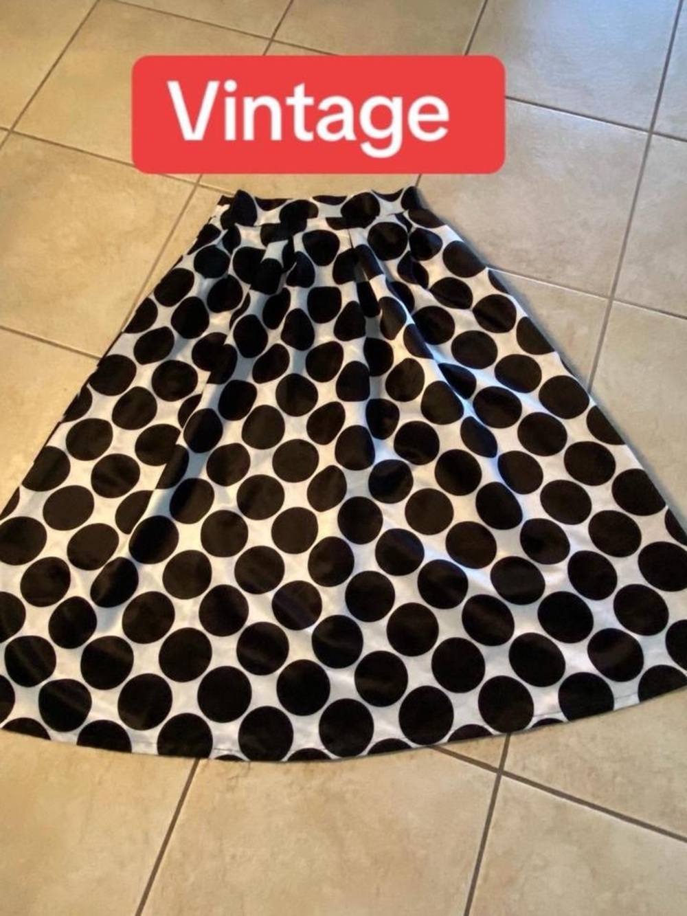 Vintage Black and White Polka Dot A-Line Satin Skirt
